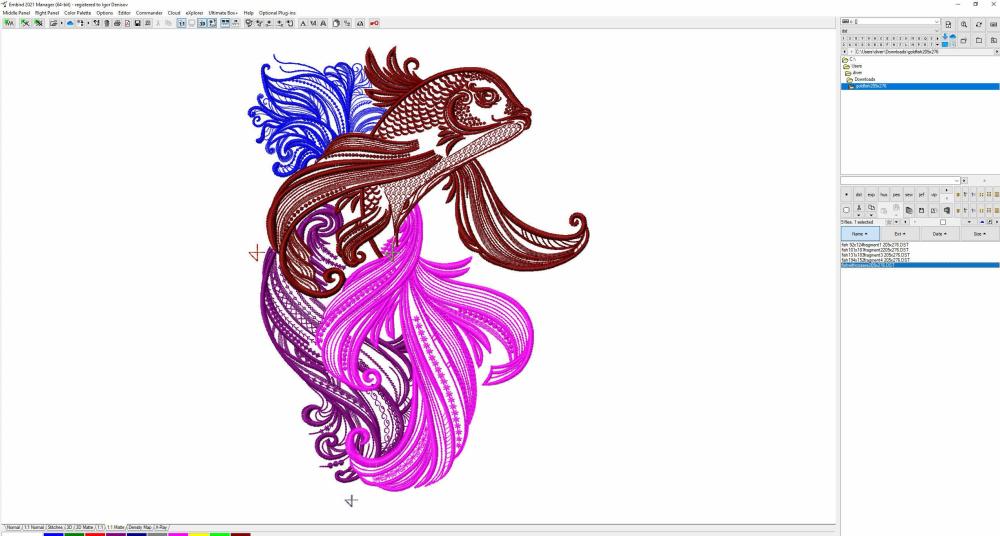 Open gold fish free embroidery design in embird software