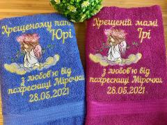 Embroidered towels with angel design