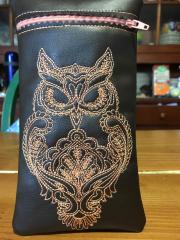 Pencil case with owl embroidery design