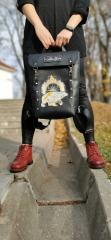 Women's Leather Backpack Enhanced by Bear Embroidery Designs