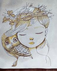 Girl and owl embroidery design