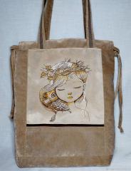 Girl and Owl Embroidery Design: A Charming Addition to Your Bag