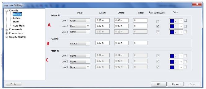 Chenille general settings