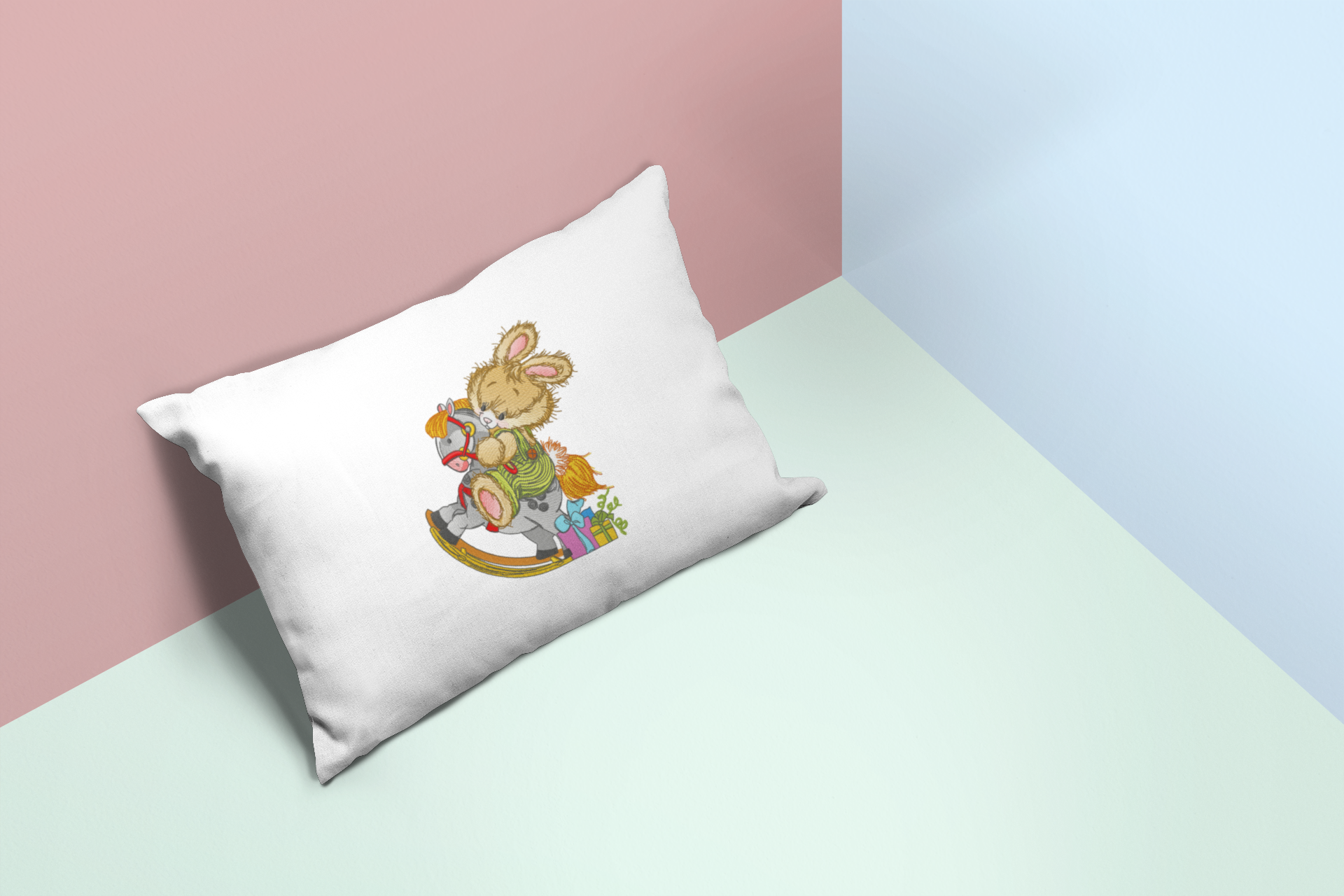 Embroidered pillow with Cute rabbit design
