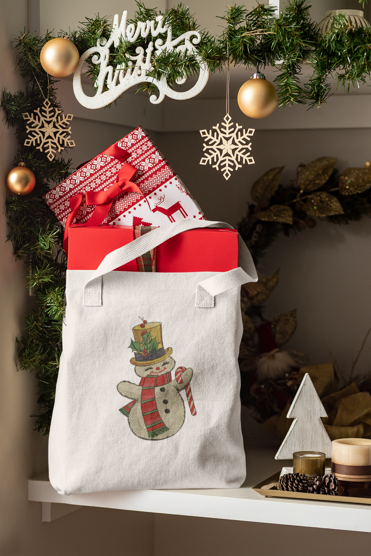Embroidered bag with Funny snowman design