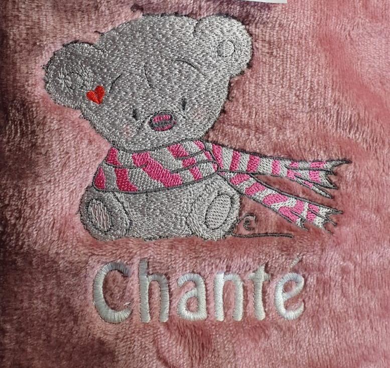 Teddy bear in warm scarf embroidery design