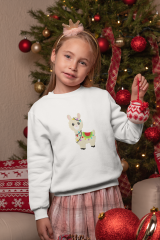 Embroidered pullover with New Year llama design