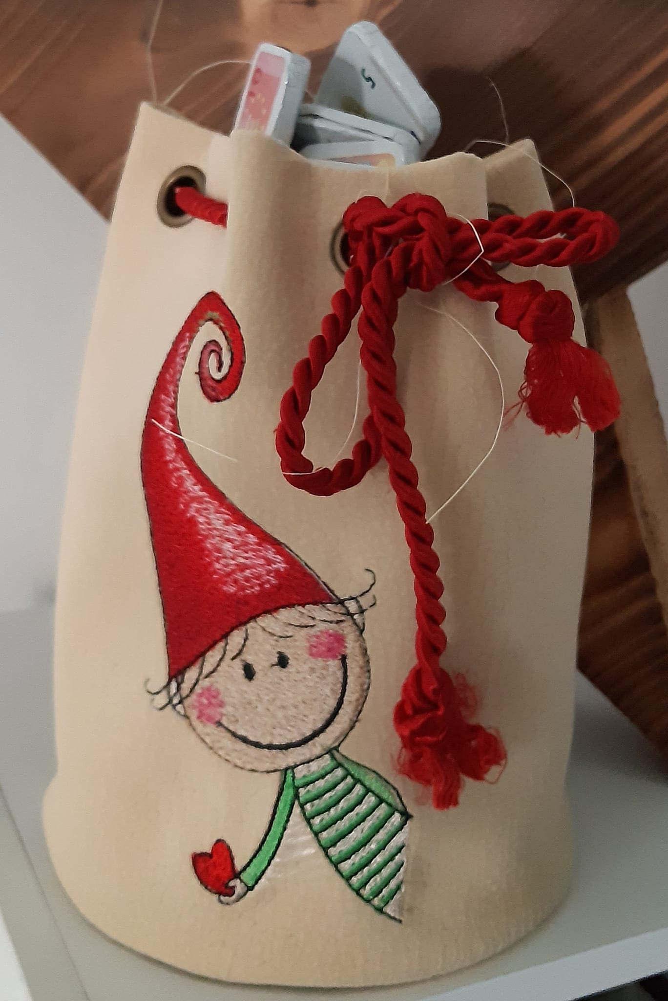 Embroidered Christmas bag with elf design
