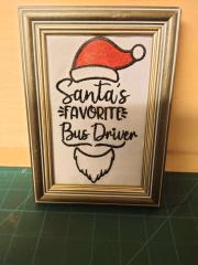 Embroidered Santas favorite bus driver free design in frame