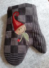 Embroidered Chistmas mitten with elf design