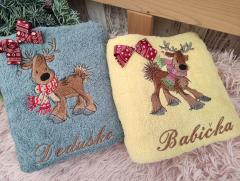 Two towels with Christtmas Reindeer embroidery designs