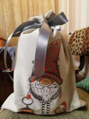 Soft bag with gnome embroidery design
