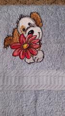 Embroidered Bath Towel with Dog & Flower Design Perfect Blend Style