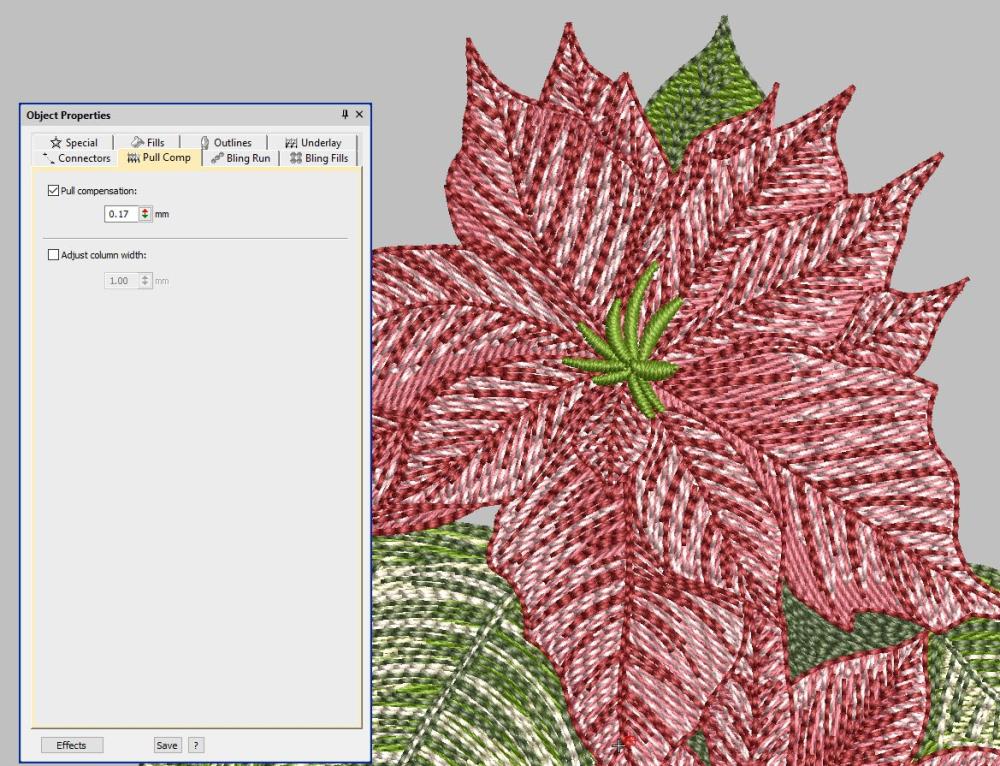 Pull compensation wilcom embroidery design