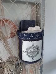 Nautical interior with embroidered basket