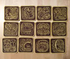 Tribute coasters set with Art of ancient maya embroidery designs