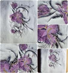 Enchanting Big Swirl Iris Embroidery Design for Bathroom Towels