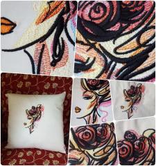 Charm of Cotton Cushion with Hairstyle Women Rose Embroidery Design