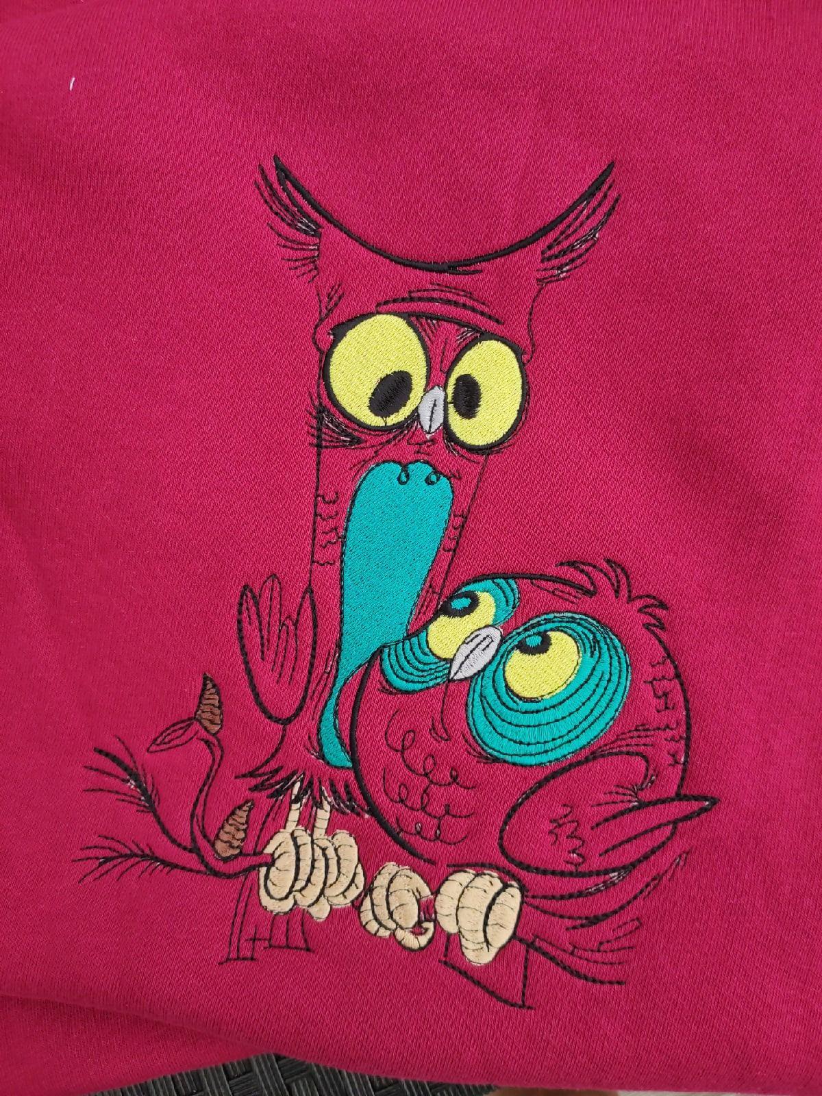 Two Owls Friends Embroidery Design: Symbol of Friendship and Wisdom