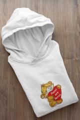 Delightfully Charming Teddy Bear Heart Embroidered Hoodie