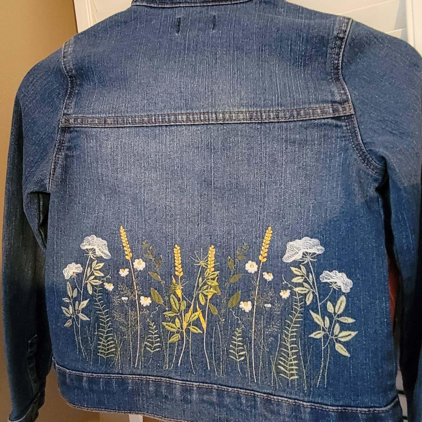 Blooms of Elegance: Denim Clothes with Flowers Embroidery Design