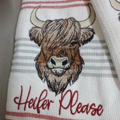 Highland Cow Embroidery Design: A Rustic Touch for Kitchen Towel