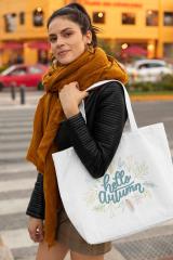 Statement Fall with Hello Autumn Season Decor Embroidered Tote Bag