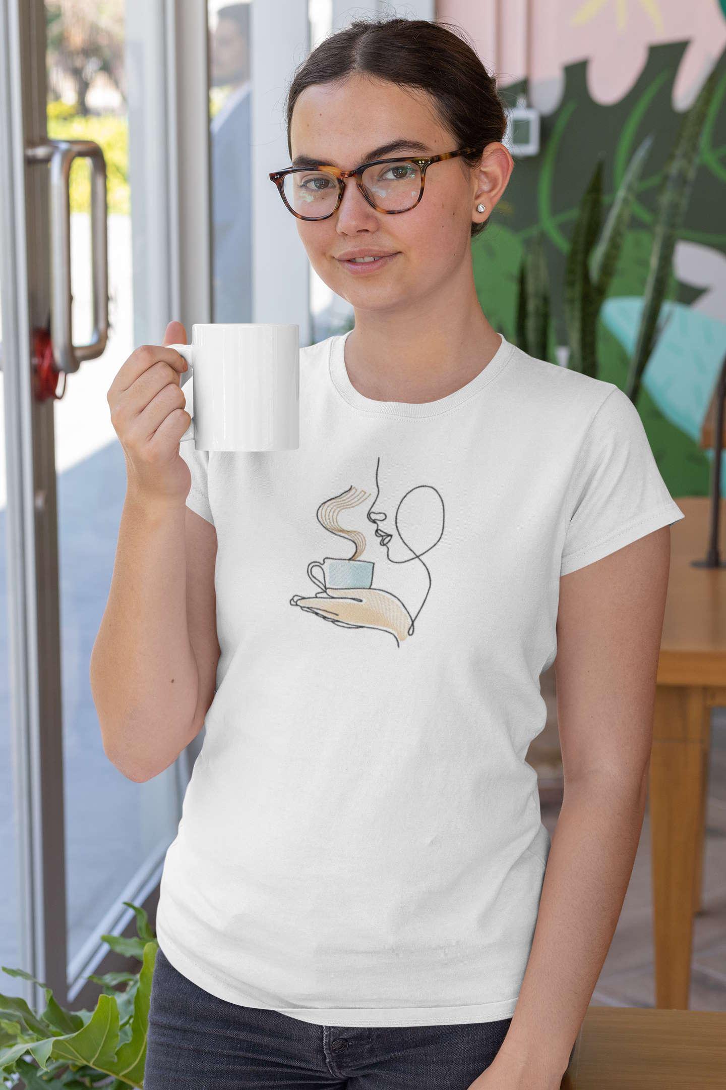 My Morning Coffee Free Embroidery Design on a Women's T-shirt