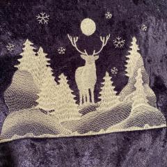 Magic Indoors with Reindeer in Winter Pine Forest Embroidery Design
