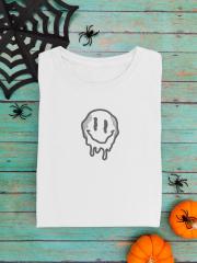 Embrace Halloween with the Drippy Smiley Embroidery T-shirt