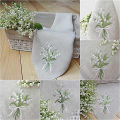 Set of Elegant Lily of the Valley Embroidered Cotton Napkins