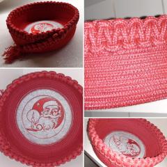 Santa Claus Embroidery on Cotton Rope Baskets - Festive Decor