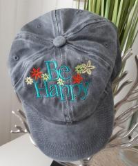 Be Happy Free Embroidery Design: Stylish Women's Caps