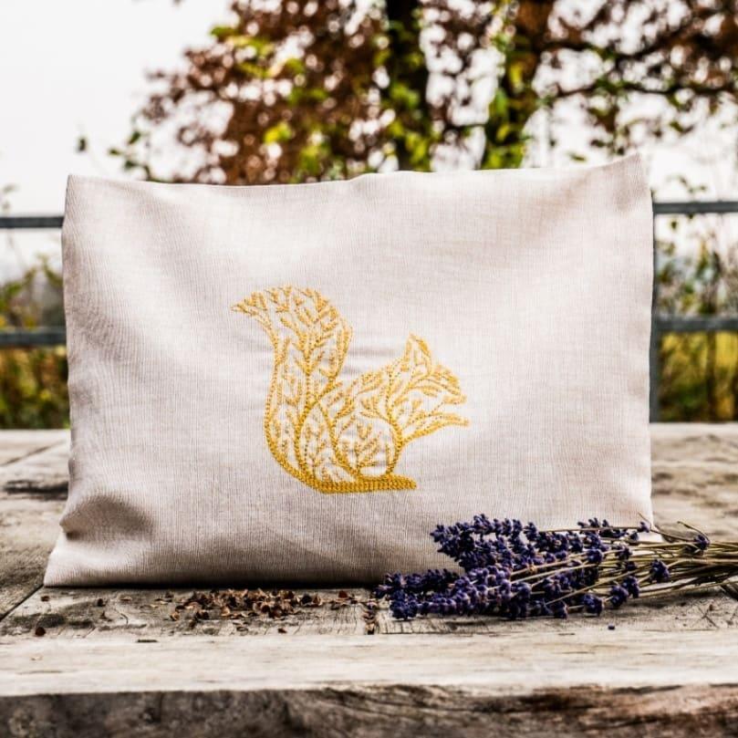 Embroidery Design: Cotton Cushion with Adorable Tree Squirrel Pattern