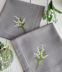 Delicate Lilies of the Valley Embroidery Turned a Cotton Napkin