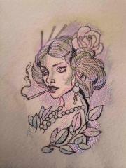 Retro Elegance Embroidery Design Vintage Lady with Rose Art