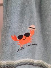 Beach Fun Embroidered Towel Summer Crab Bath Decor