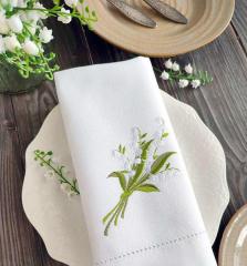 Lilies of the Valley Embroidery Art at Cotton napkin