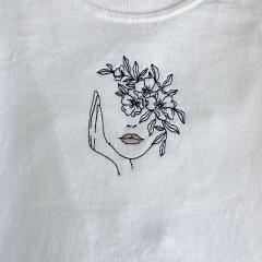 Woman with Spring Flowers Embroidery Design T-Shirt Style