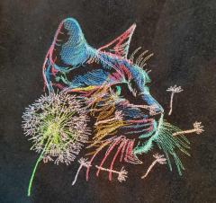 Stitch a Colorful Cat and Dandelion Scene Bright Style Embroidery