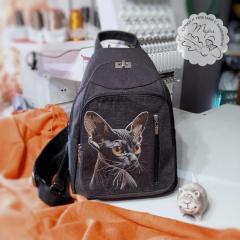 Backpack with Sphynx Cat Embroidery Design