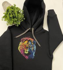 Fluffy Rainbow Lion Head Embroidered Hoodie – Bold & Stylish