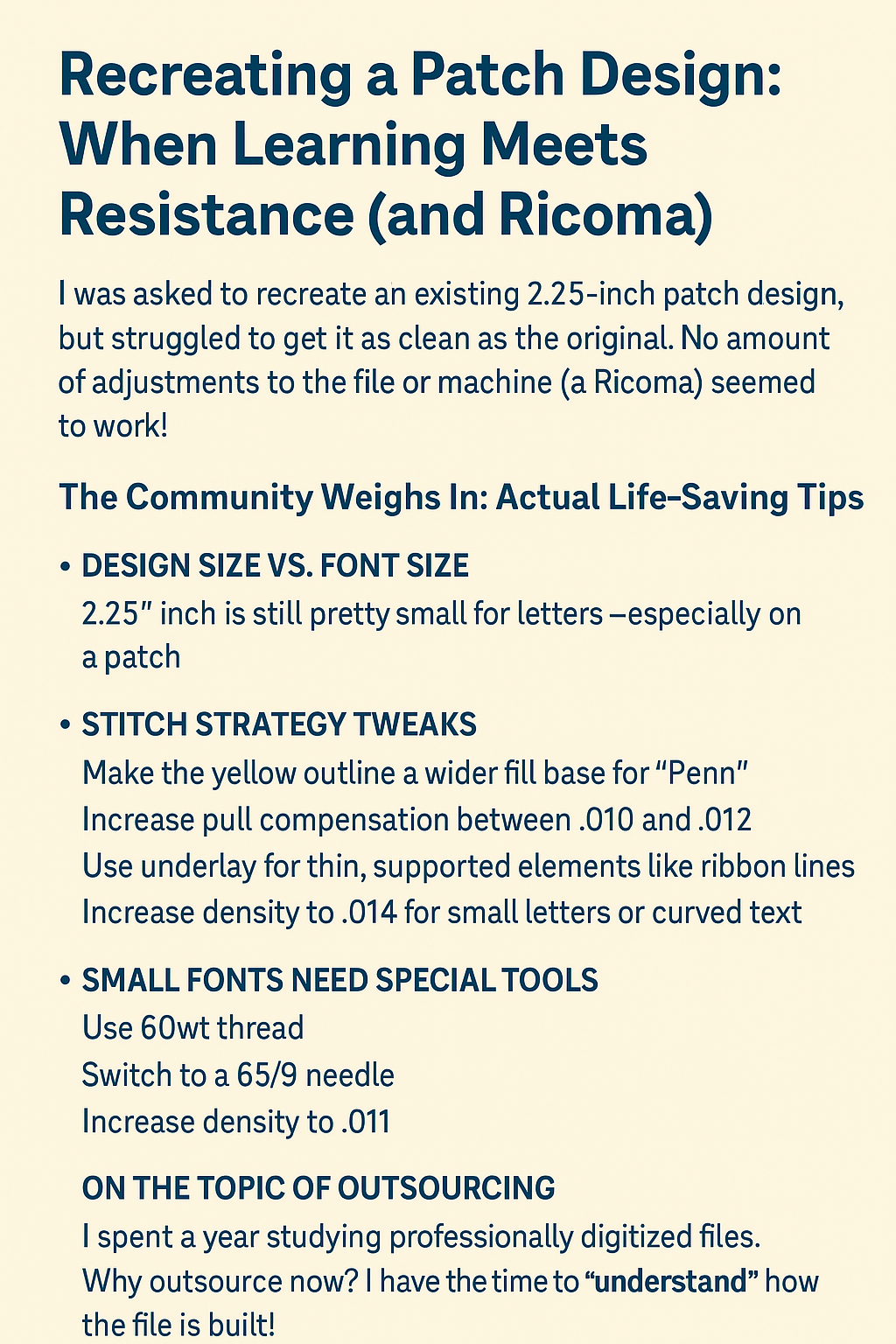 Recreating a Patch embroidery Design