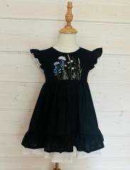 Black Dress with Botanical Grass Garden Embroidery Design