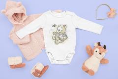 Baby Onesie with Funny Pooh Honey Pot & Bee Embroidery