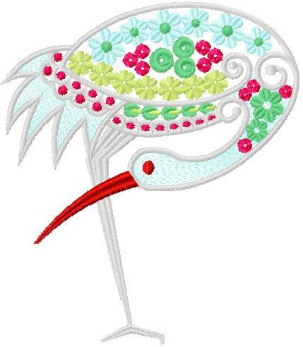 Floral crane free embroidery design