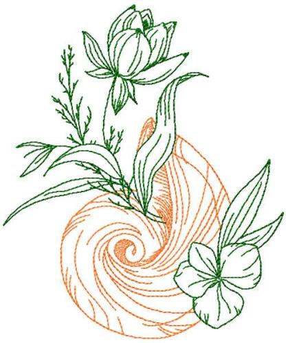 Flowers and shell free embroidery design
