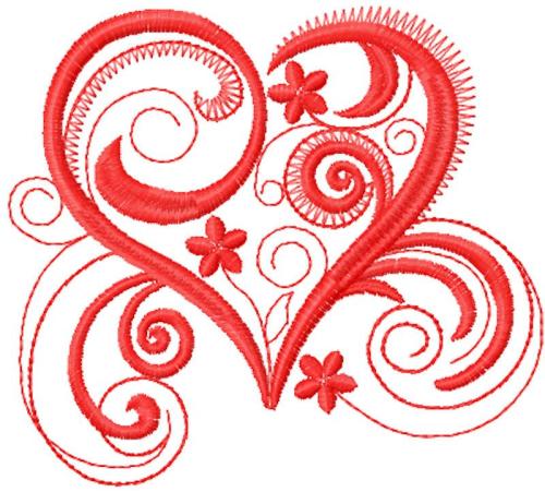 Swirl red heart free embroidery design