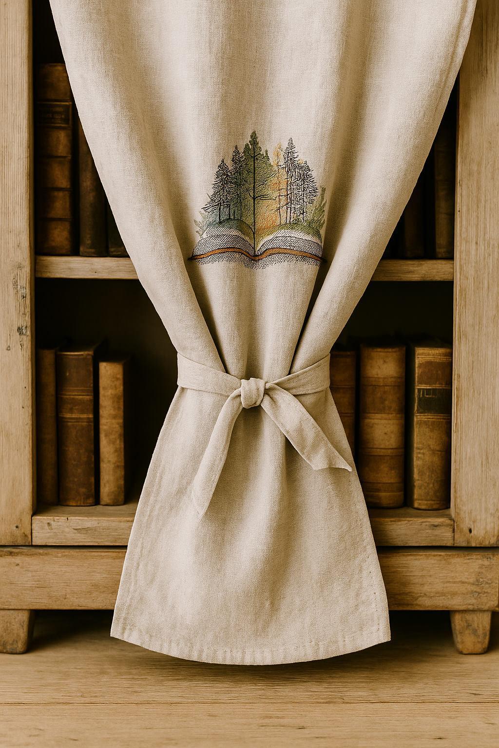 Vintage Home Library Style with Embroidered Cotton Curtains