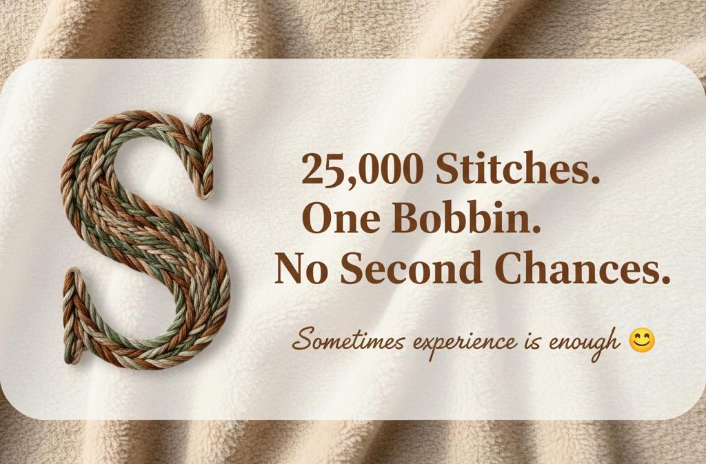 25,000 Stitches. One Bobbin. No Second Chances.